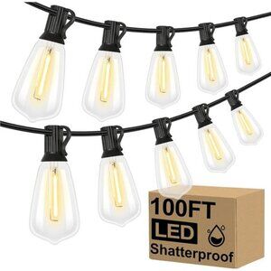 LED Outdoor String Lights 100FT Patio Lights with 52 Shatterproof Edison Bulbs